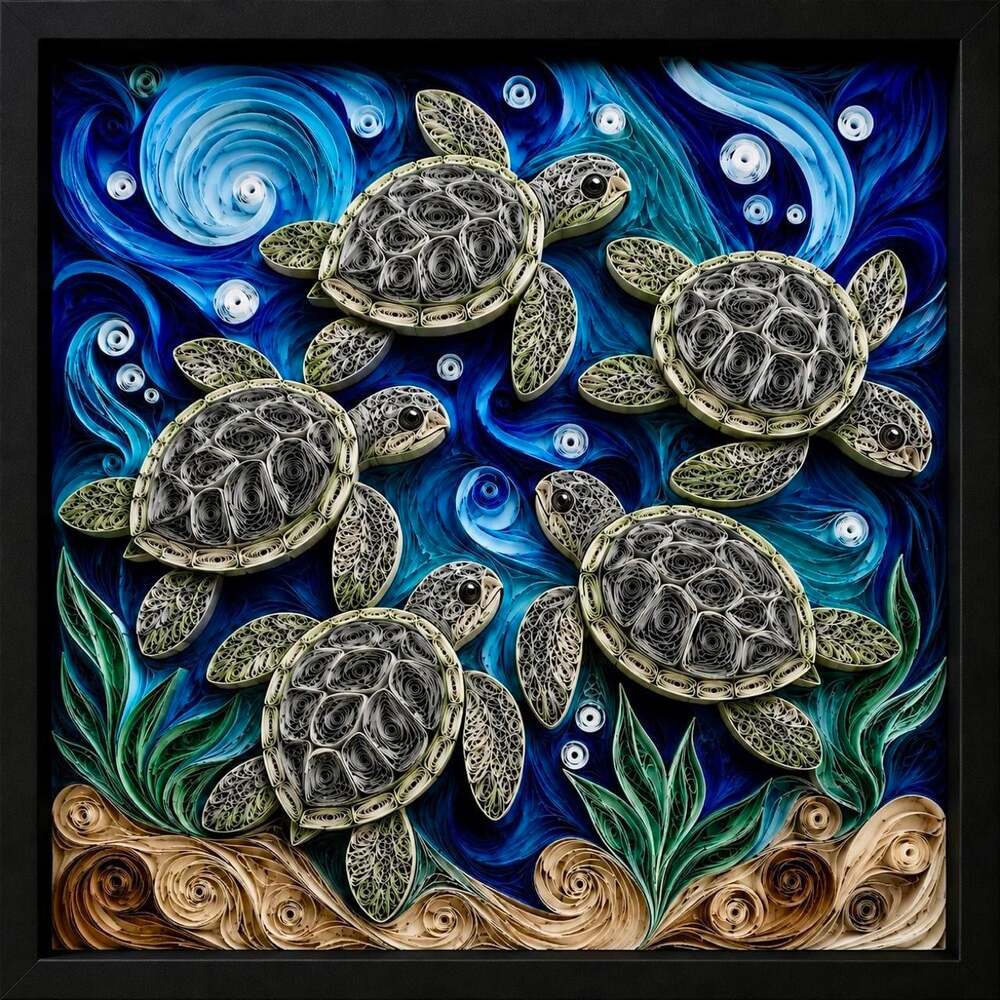 8 X 8 Black Framed Sea Turtle 19 Dc